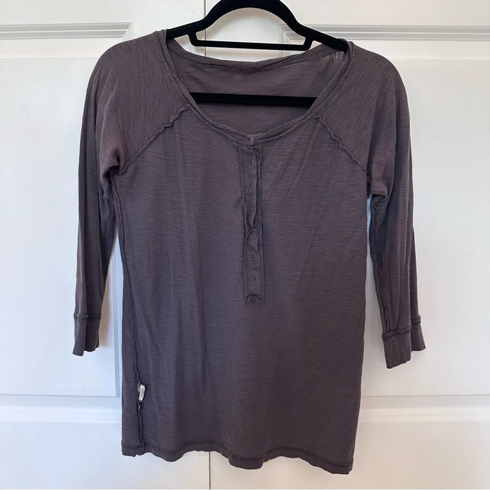 Vintage Style Women's J.Crew Dark Gray 3/4 Sleeve Henley Top